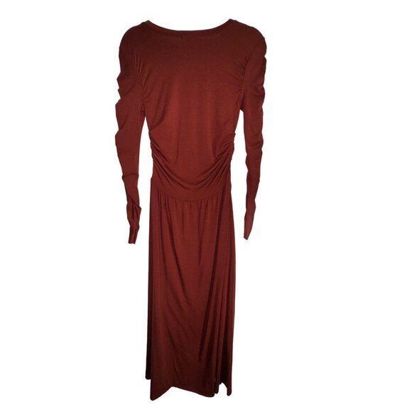 Ribbed Long Sleeve Ruched Midi Dress By Treasure & Bond X-Small Red Rust Classic - Picture 2 of 7